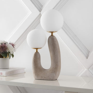 Oona 18" 2-Light Mid-Century Scandinavian Resin/Iron/Frosted Glass Cactus LED Table Lamp - JONATHAN Y